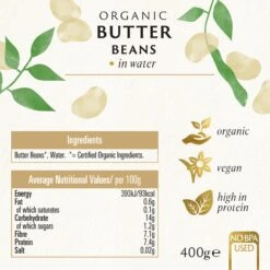 Butter Beans 400g - 6-Pack -Fresh Spice Kitchen 1316 Biona Organic Butter Beans 400g BOP