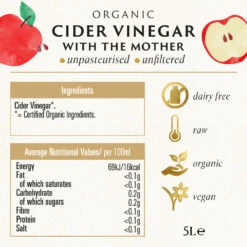 CIDER VINEGAR (WITH MOTHER) -Fresh Spice Kitchen 4 Biona Apple Cider Vinegar 5L BOP